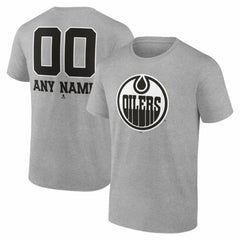 NHL,Custom Edmonton Oilers Big & Tall Personalized Name & Number Monochrome T-Shirt - Gray