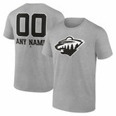 NHL,Custom Minnesota Wild Big & Tall Personalized Name & Number Monochrome T-Shirt - Gray