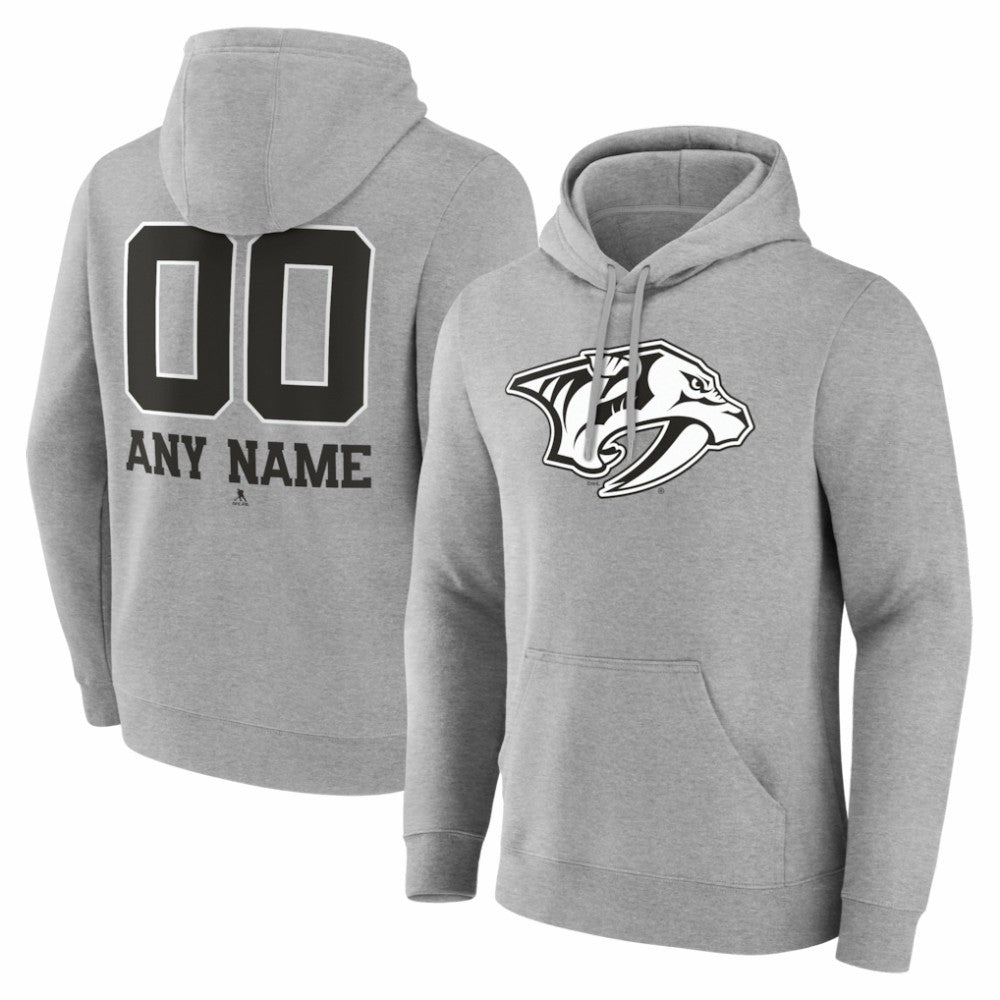 NHL,Custom Nashville Predators Big & Tall Personalized Name & Number Monochrome Pullover Hoodie - Gray