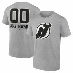 NHL,Custom New Jersey Devils Big & Tall Personalized Name & Number Monochrome T-Shirt - Gray