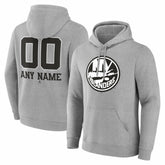 NHL,Custom New York Islanders Big & Tall Personalized Name & Number Monochrome Pullover Hoodie - Gray