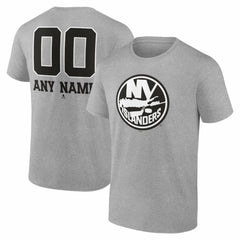 NHL,Custom New York Islanders Big & Tall Personalized Name & Number Monochrome T-Shirt - Gray