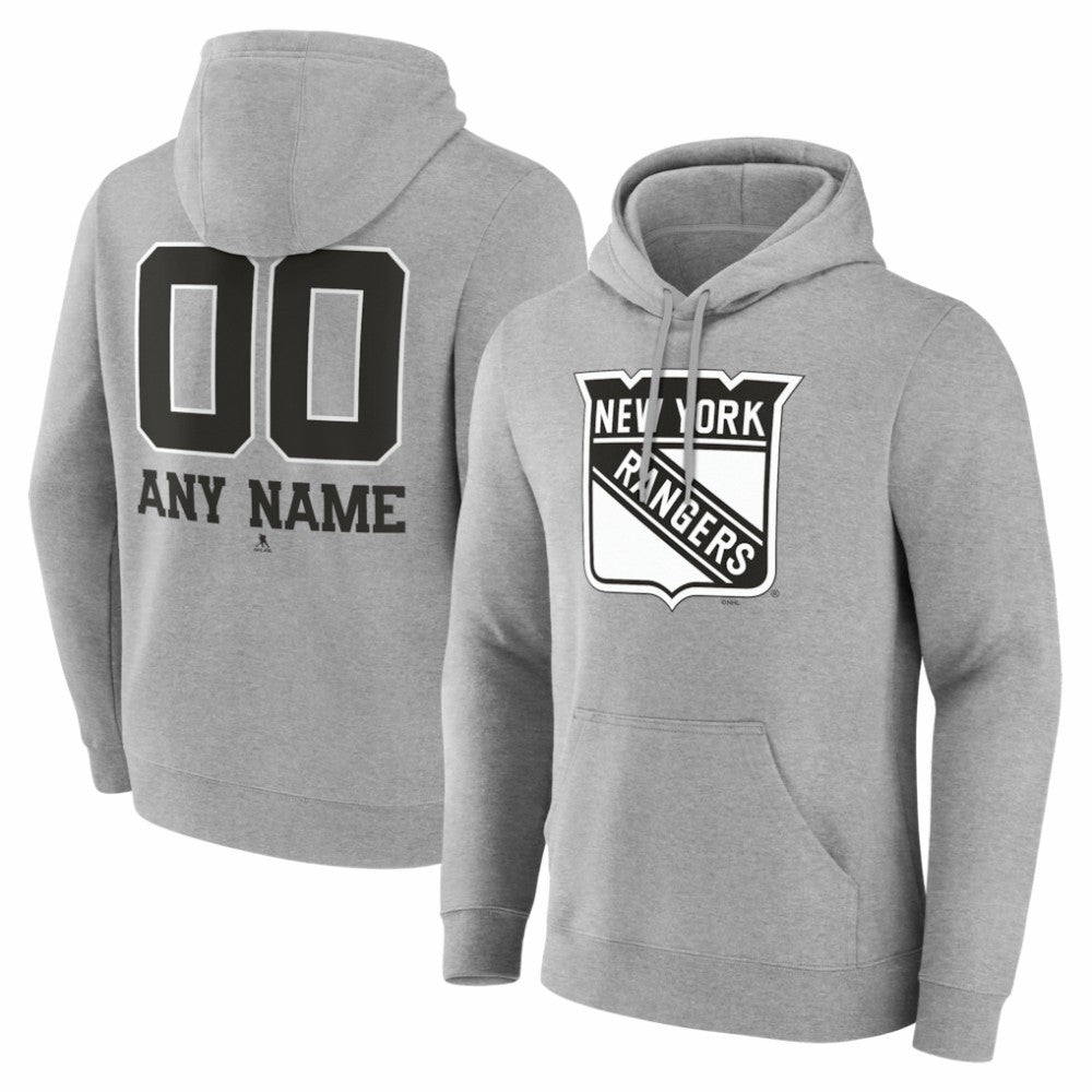 NHL,Custom New York Rangers Big & Tall Personalized Name & Number Monochrome Pullover Hoodie - Gray