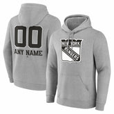 NHL,Custom New York Rangers Big & Tall Personalized Name & Number Monochrome Pullover Hoodie - Gray