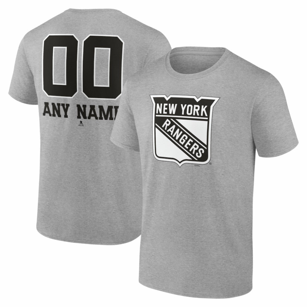 NHL,Custom New York Rangers Big & Tall Personalized Name & Number Monochrome T-Shirt - Gray