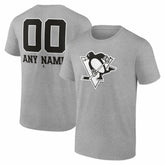 NHL,Custom Pittsburgh Penguins Big & Tall Personalized Name & Number Monochrome T-Shirt - Gray