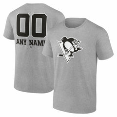 NHL,Custom Pittsburgh Penguins Big & Tall Personalized Name & Number Monochrome T-Shirt - Gray