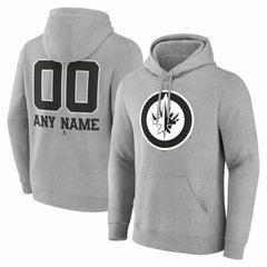 NHL,Custom Winnipeg Jets Big & Tall Personalized Name & Number Monochrome Pullover Hoodie - Gray