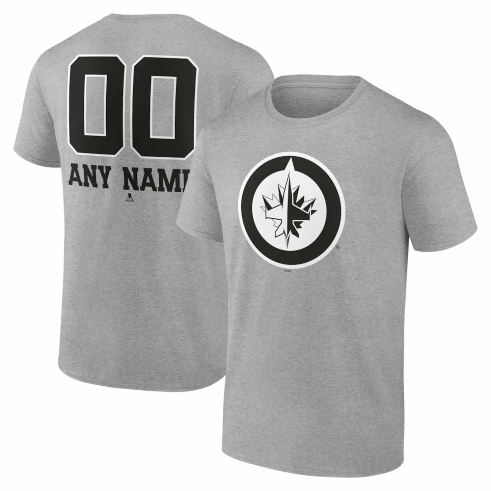 NHL,Custom Winnipeg Jets Big & Tall Personalized Name & Number Monochrome T-Shirt - Gray