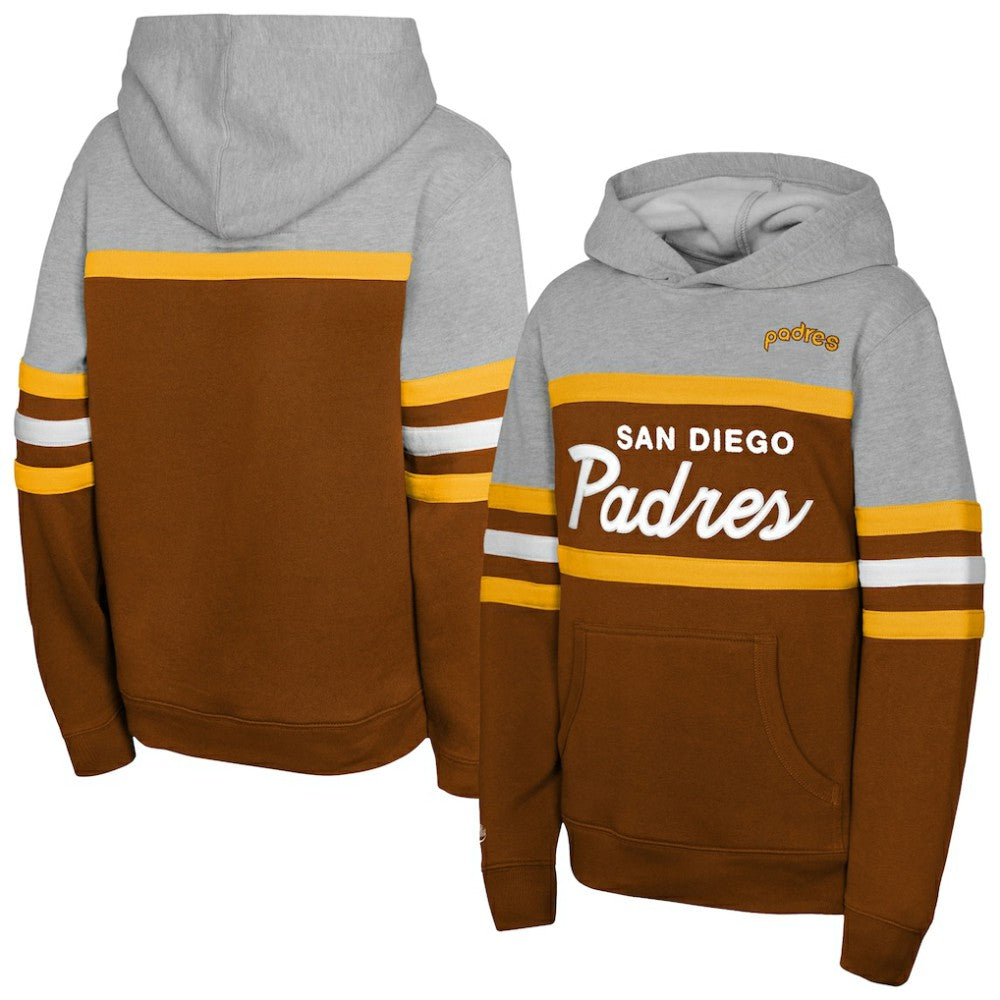 San Diego Padres Mitchell & Ness Youth Cooperstown Head Coach Pullover Hoodie - Brown/Grey Hoodies