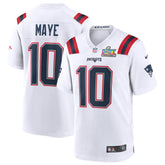 NFL Drake Maye New England Patriots Super Bowl LX Patch Game Jersey - White