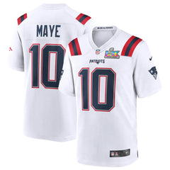 NFL Drake Maye New England Patriots Super Bowl LX Patch Game Jersey - White