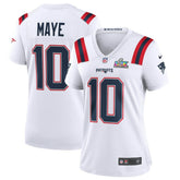 NFL Drake Maye New England Patriots Women's Super Bowl LX Patch Game Jersey - White