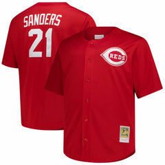 MLB Deion Sanders Cincinnati Reds Mitchell & Ness Big & Tall Cooperstown Mesh Batting Practice Jersey - Red