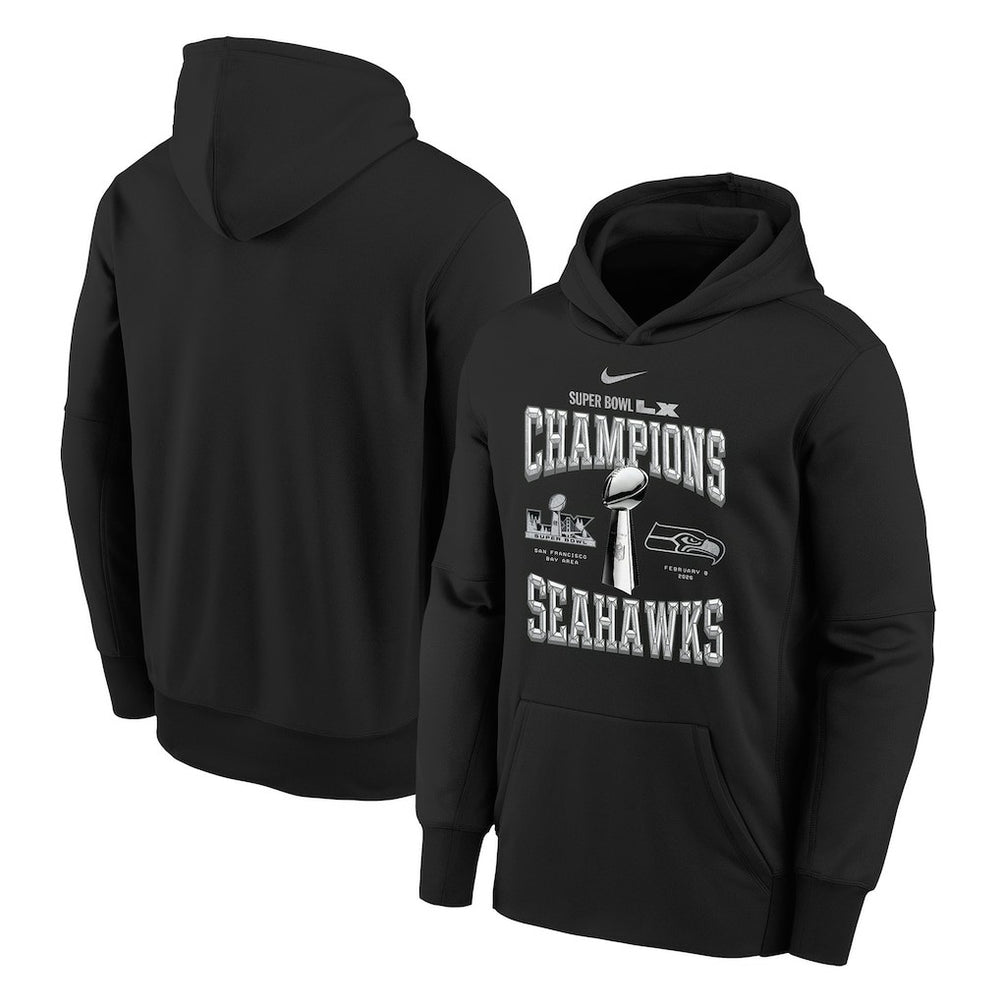 Seattle Seahawks Youth Super Bowl LX Champions Locker Room Trophy Collection Authentic Hoodie Black