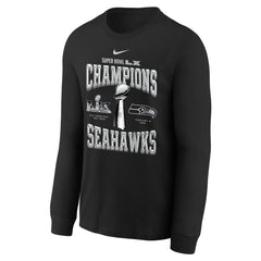 Seattle Seahawks Youth Super Bowl LX Champions Locker Room Trophy Collection Long Sleeve T-Shirt Black