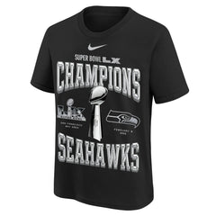 Seattle Seahawks Youth Super Bowl LX Champions Locker Room Trophy Collection Authentic T-Shirt Black
