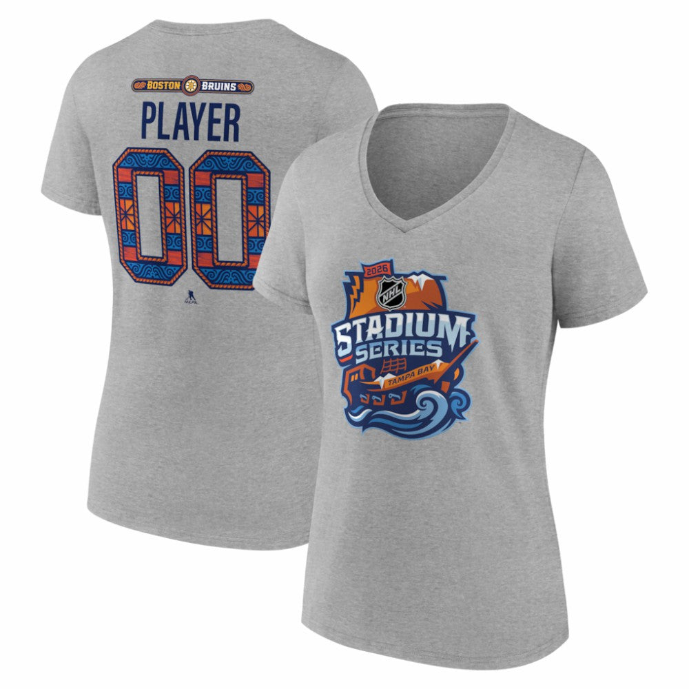 NHL,Custom Boston Bruins Women's 2026 NHL Stadium Series Personalized Name & Number V-Neck T-Shirt - Gray