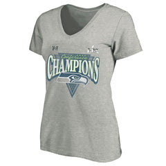 Seattle Seahawks Women's 2025 NFC Champions Plus Size Hail Mary Tri-Blend V-Neck T-Shirt Heather Gray