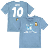 Lionel Messi Argentina National Team Vive La Fete Youth Player Name & Number Chilena Style T-Shirt Light Blue