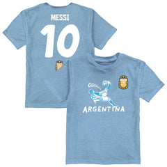 Lionel Messi Argentina National Team Vive La Fete Youth Player Name & Number Chilena Style T-Shirt Light Blue