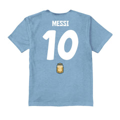 Lionel Messi Argentina National Team Vive La Fete Youth Player Name & Number Chilena Style T-Shirt Light Blue