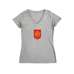 Spain National Team Vive La Fete Women's Color Badge V-Neck Fitted T-Shirt Gray shop