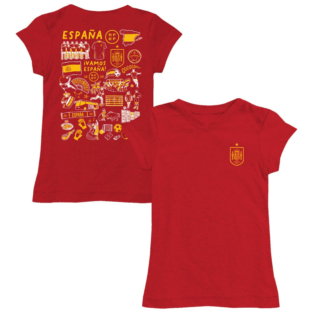 Spain National Team Vive La Fete Girls Youth Impressions Artwork Fitted T-Shirt Red sale