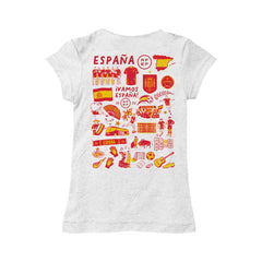 Spain National Team Vive La Fete Girls Youth Impressions Artwork Fitted T-Shirt White