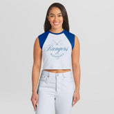 Texas Rangers WEAR by Erin Andrews Women's Cooperstown Cropped Raglan Tank Top - White Tanks