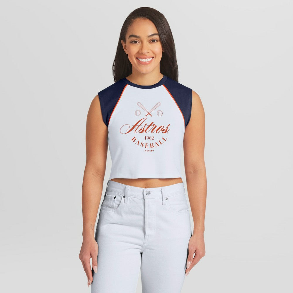 Houston Astros WEAR by Erin Andrews Women's Cooperstown Cropped Raglan Tank Top - White Tanks