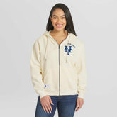 New York Mets WEAR by Erin Andrews Women's Full-Zip Hoodie - Cream Hoodies
