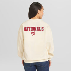 Washington Nationals WEAR by Erin Andrews Women's Heavyweight Crew Neck Sweatshirt - Cream Sweatshirts