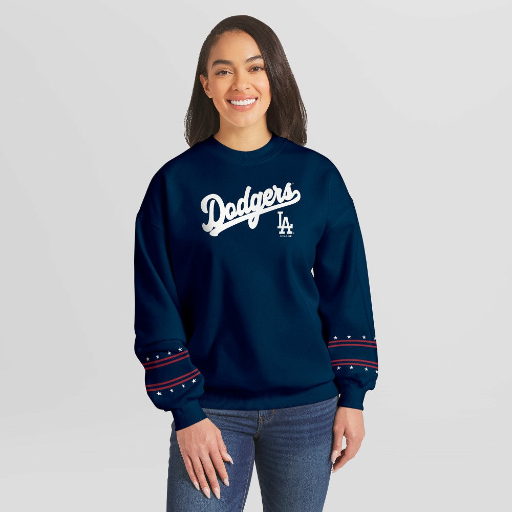 Los Angeles Dodgers WEAR by Erin Andrews Women's Americana Heavyweight Fleece Sweatshirt - Navy Sweatshirts