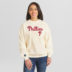 Philadelphia Phillies WEAR by Erin Andrews Women's Heavyweight Crew Neck Sweatshirt - Cream Sweatshirts