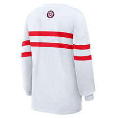 Washington Nationals WEAR by Erin Andrews Women's Oversized Long Sleeve Striped T-Shirt - White T-shirts