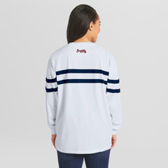 Atlanta Braves WEAR by Erin Andrews Women's Oversized Long Sleeve Striped T-Shirt - White T-shirts