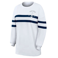 Boston Red Sox WEAR by Erin Andrews Women's Oversized Long Sleeve Striped T-Shirt - White T-shirts