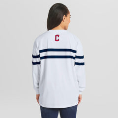 Cleveland Guardians WEAR by Erin Andrews Women's Oversized Long Sleeve Striped T-Shirt - White T-shirts
