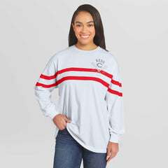 Cincinnati Reds WEAR by Erin Andrews Women's Oversized Long Sleeve Striped T-Shirt - White T-shirts