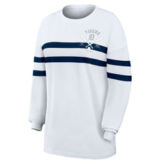 Detroit Tigers WEAR by Erin Andrews Women's Oversized Long Sleeve Striped T-Shirt - White T-shirts