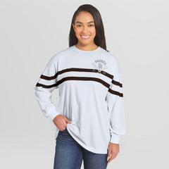 San Diego Padres WEAR by Erin Andrews Women's Oversized Long Sleeve Striped T-Shirt - White T-shirts