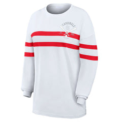 St. Louis Cardinals WEAR by Erin Andrews Women's Oversized Long Sleeve Striped T-Shirt - White T-shirts