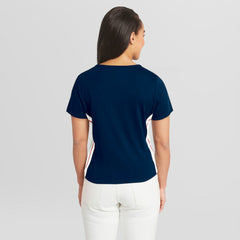 Boston Red Sox WEAR by Erin Andrews Women's Notch Neck Cropped T-Shirt - Navy T-shirts