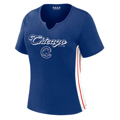 Chicago Cubs WEAR by Erin Andrews Women's Notch Neck Cropped T-Shirt - Royal T-shirts
