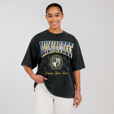 Milwaukee Brewers WEAR by Erin Andrews Women's Oversized Boyfriend T-Shirt - Black T-shirts