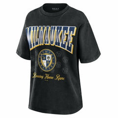 Milwaukee Brewers WEAR by Erin Andrews Women's Oversized Boyfriend T-Shirt - Black T-shirts