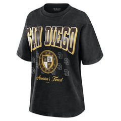 San Diego Padres WEAR by Erin Andrews Women's Oversized Boyfriend T-Shirt - Black T-shirts