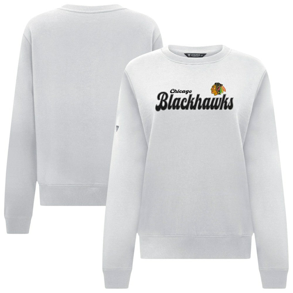 NHL Chicago Blackhawks Levelwear Women's Yvette Big Script Tri-Blend Sweatshirt - White