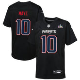 NFL Drake Maye New England Patriots Youth Super Bowl LX Patch Carbon Fashion Game Jersey - Black